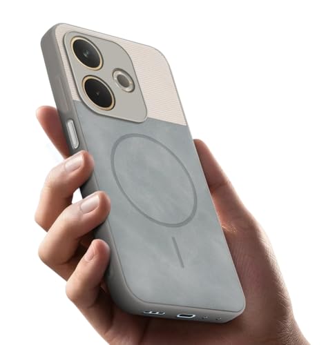 Image of Bintage CASE Mac Safe Design Hard Light Weight Back Case | Soft Border Camera Protect | Dual PU Leather Finish Back Cover Compatible for Oppo A5 Pro 5G - White & Grey