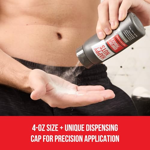Image of HAPPY NUTS Comfort Powder Deodorant For Men: Anti-Chafing, Sweat and Odor Control, Aluminum-Free, Ultimate Travel Essential for Men's Private Parts 4 oz (1 Pack), Fragrance-Free
