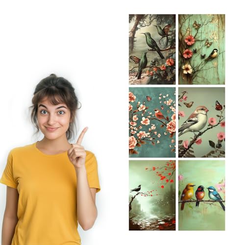 Image of SiddArtify Bird Wall Art Poster Print Set - Vintage Floral Bird Prints for Living Room Bedroom Decor - 12x18 inch Sticker Pack of 6