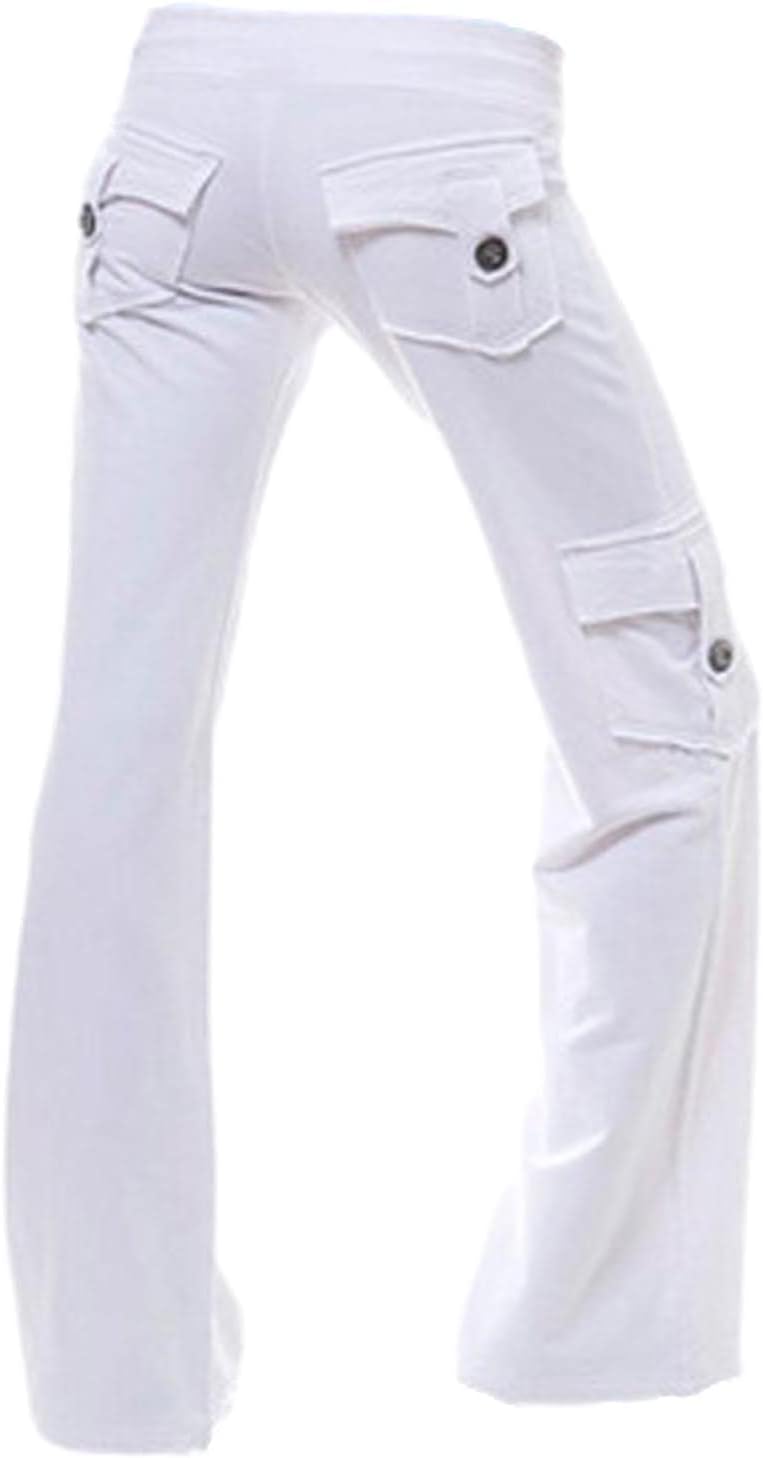 Womens Stretch Yoga Pants Elastic Drawstring High Waist Cargo Pants Summer Fashion Dressy Casual Pant with Pockets