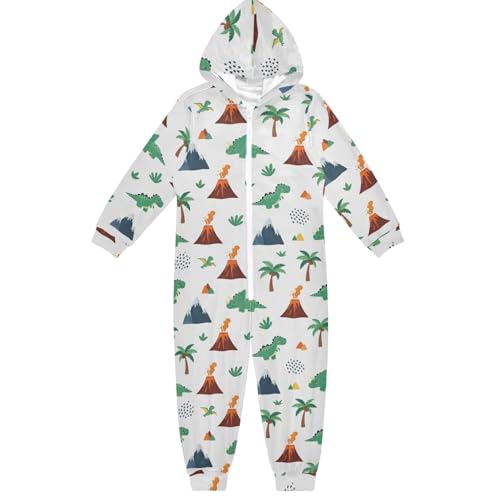 Lindo pijama blanco de dinosaurios de dibujos animados, enterizo divertido de una pieza, disfraz de Halloween, Navidad, cosplay, ropa de dormir con cremallera, Bonitos dinosaurios de dibujos animados