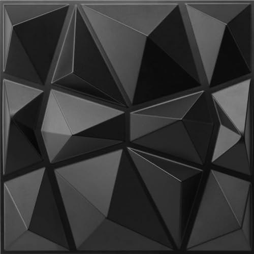 XaFaXa 12Pack 50 * 50cm Decorative 3D Wall Panels in Diamond Design PVC 3D Wall Decor Panels PVC 3D Wall Panel Diamond 3D Textured Wall Panels for Interior Wall Decor (12 Pack Black 50 * 50cm)