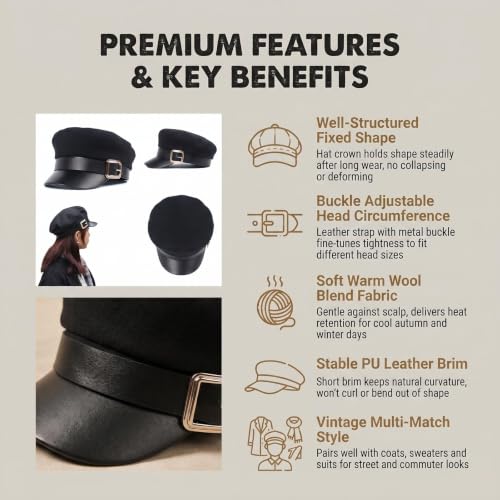 Gorra Newsboy para Mujer Color Negro miniatura 4