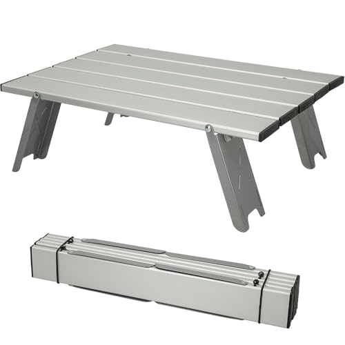MOTRAIN 15.7"x11.4"x5.3" Ultralight Aluminum Camping Table, Portable Folding Outdoor Table, Compact Beach & Picnic Table for Travel, Tailgating & Car Camping (Silver)