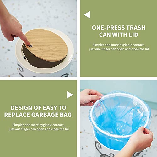 Image of Small Trash Can with Lid Octopus Hand Drawing Vintage Engraving on White backgroud Garbage Bin Wood Waste Bin Press Cover Round Wastebasket for Bathroom Bedroom Office Kitchen