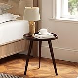 Apicizon Round Side Table, Brown Tray Nightstand Coffee End Table for Living Room, Bedroom, Small Spaces, Easy Assembly Bedside Table, 15 x 18 Inches