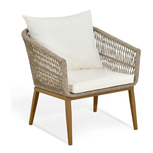 Silla de ratán para exteriores, sillón de mimbre de polietileno para patio, patio, piscina, balcón, comedor, solución elegante y de asiento