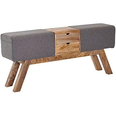 FineBuy Design Turnbock Sitzbank Grau mit Schubladen 120x56x30 cm | Turnhocker Bank aus Stoff Cover