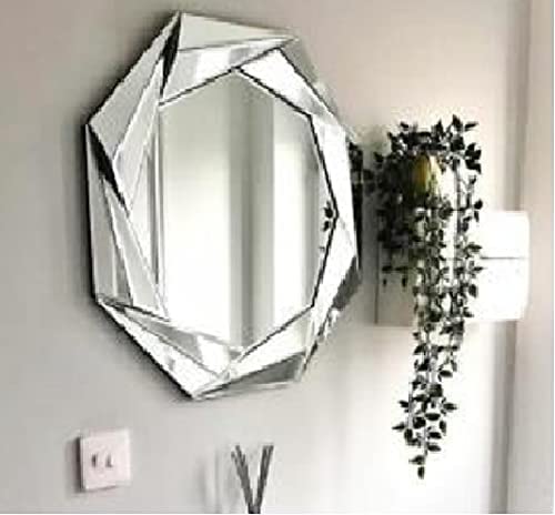 Biznest Large Round Silver Octagonal Wall Mirror 65cm Wall Hanging Ornament Home Decor