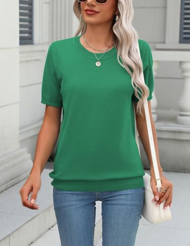 Image of Zeagoo Womens Summer Short Sleeve Tops Crew Neck Lightweight Pullover Sweaters Loose Dressy Casual Blouse Basic Clothes