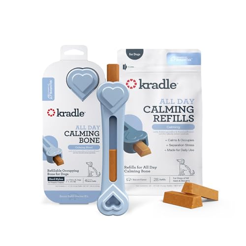 Kradle All Day Calming Dog Bone – Refillable Bacon-Flavored Toy with Ashwagandha & GABA for Anxious Dogs - 8" Nylon Dog Bone with 28 Refills