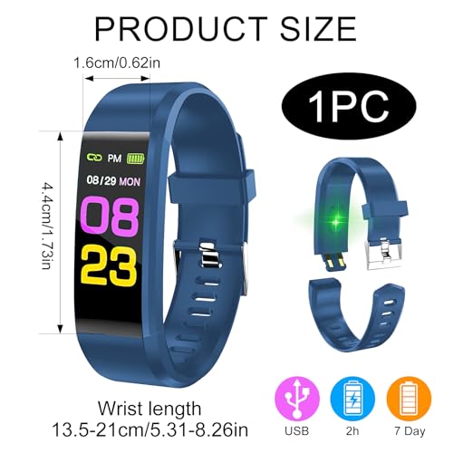 Fitness Tracker Activity Tracker with Heart Rate Sleep Monitor Smart Watch with Step Calories Counter Stopwatch Pedometer Blood Oxygen IP67 Waterproof with 14 Sports Mode for Kids Women Men Blue - Image 2