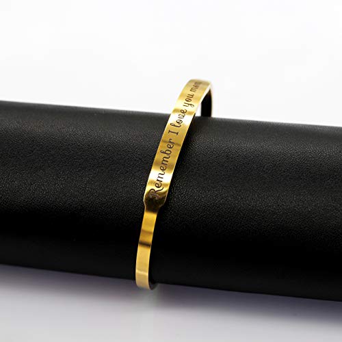 Image of Uloveido Charm Comfort Fit Stainless Steel Bangle Remember I Love You Mom Initial Cuff Bracelet Mother Day Mother's Gifts Y458