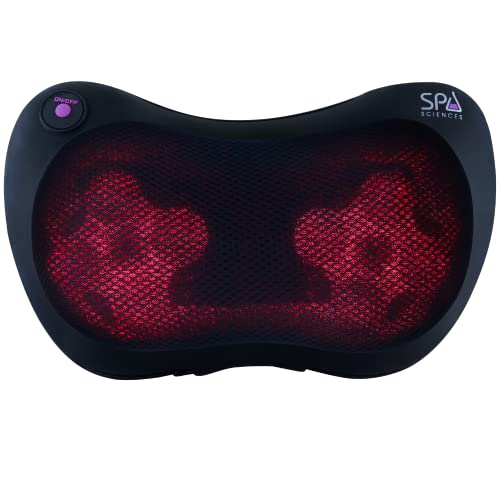 SPA SCIENCES - TAO Massage Pillow - Shiatsu Kneading Massage Pillow - Portable, Ergonomic - with Infrared Heating, Dual-Rotating Massage Heads - Includes Car Power Adapter - for All Skin & Body Types
