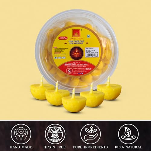 Image of BHANU Pure Cow Ghee Diya for Pooja, (200 Pcs) Pack of 2 | Readymade ghee Diya Batti | Easy to Use & Long Lasting Diya Wicks | Wax Free Batti for Pooja, Festivals & Religious Rituals