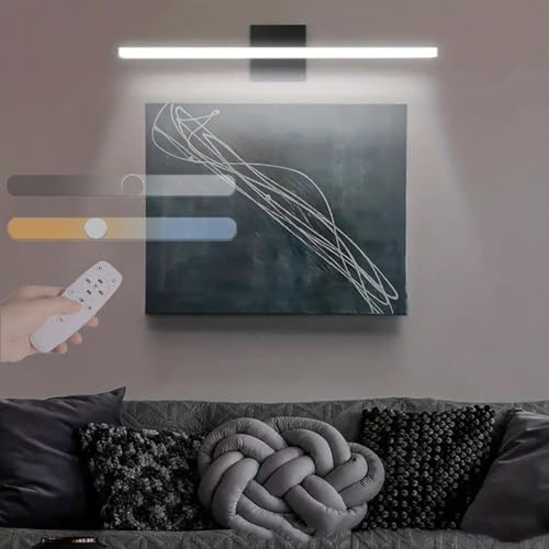 LED Lámparas de Pared con Mando a Distancia para Cuadros y Expositores 3 Colores y Brillo Regulable Superbrillantes Iluminación para Tocador Interior Luz de Espejo IP44 Aplique de Pared (Negro)