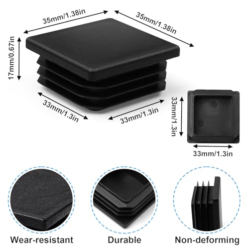TXXATX Stopfen für Vierkantrohr 35x35 mm Lamellenstopfen für Vierkantrohre 8 Stück Lamellenstopfen Rechteckig Wiederverwendbar Kunststoffkappen Schwarze Endkappen Rohrstopfen für Stühle Regale Sofas