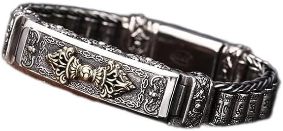 Bracciale in Argento S925 con Sei Caratteri E Mantra Rotante, Bracciale Religioso da Uomo E da Donna, Pestello Vajra + Ruota della Preghiera, Regalo di Gioielli Buddisti Tibe, Silver, 22cm/8.6in