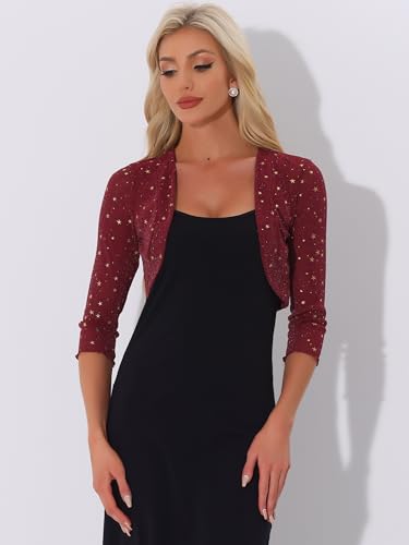 Image of Allegra K Star Mesh Cardigan for Women's Metallic Long Sleeve Party Crop Sheer Bolero Shrug