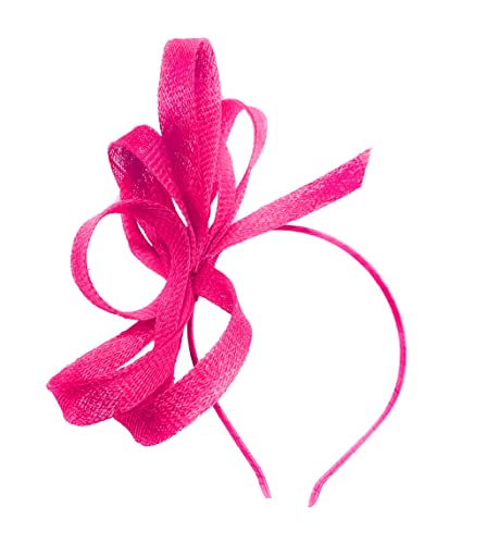 Caprilite Vegan Sinamay Fascinator Headband Wedding Hoop Ladies Day Ascot Races (Fuchsia Pink)
