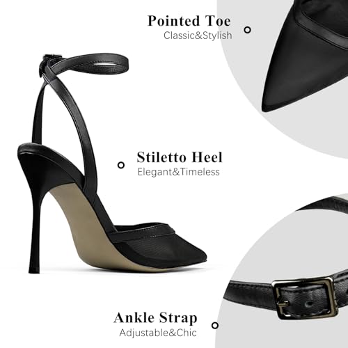 Brown Mesh Heels For Women Pointed Closed Toe Ankle Strap Wedding Party Stiletto Slingback Pumps2