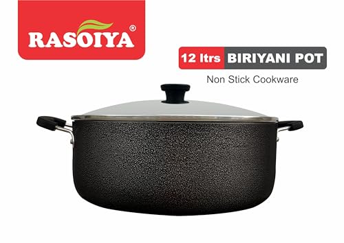 Image of 8 Liter Capacity | 28 cm Diameter | Heavy Bottom | Non-Stick Biryani Pot with 3-Layer Coating & Glass Lid | Aluminum Cookware for Cooking & Serving Biryani | Side Handle, Gas Stove (8 Liter)