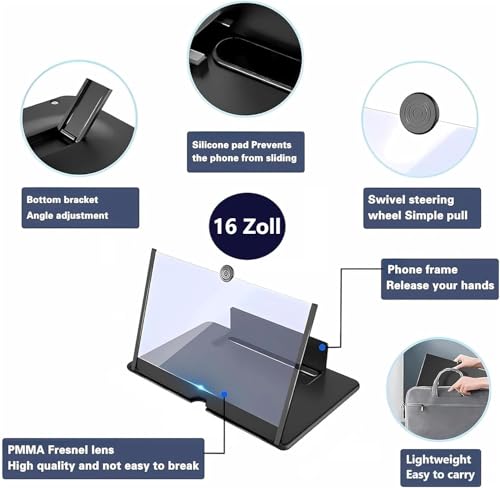 AouiSton Bildschirmlupe für Smartphones,16 Zoll Handy vergrößerungs Bildschirm, HD Handy bildschirmlupe, Anti-blaulicht 3D Bildschirmlupe für das Ansehen von Filmvideos