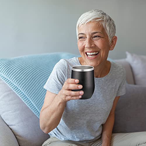 Coktik 12Oz Wine Tumbler With Lid Stemless Insulated Wine Glasses Double Wall Vacuum Stainless Steel Travel Tumbler For Cold & Hot Drinks Wine Coffee Cocktails, Black #TOP5