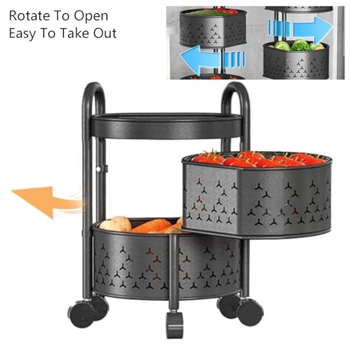 Cesta de almacenamiento multicapa giratoria con ruedas de ventilación libre para alimentos 6