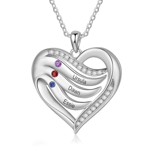 Lam Hub Fong Collana a Forma di Cuore Personalizzata per Donna, in Argento Sterling 925 con Pietra Portafortuna, Regalo per Mamma, Moglie, Fidanzata, Compleanno, Festa della Mamma, Anniversario