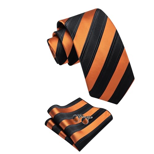 Image of YourTies Striped Ties for Men Classic Woven Silk Necktie with Handkerchief Cufflinks Set Formal Business Party Wedding