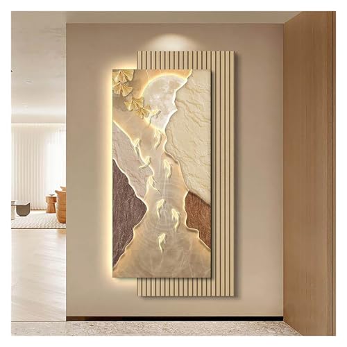 Sculpture murale faite à la main en relief 3D de 100x50 cm avec éclairage design prestigieux