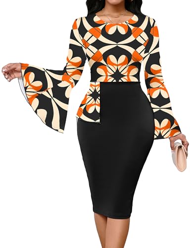 Image of Lace Dresses for Women Wedding Guest Elegant Long Sleeve Cocktail Business Knee Length Pencil Dress