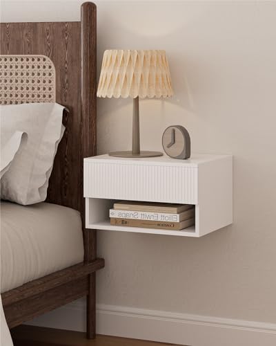 Modern Small Nightstand with Drawer, Floating Shelves for Bedroom, Bathroom