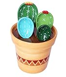 Ceramic Cactus Measuring Spoons and Cups, Cute Measuring Spoons Set in Pot, Cactus Shape Kitchen Decor Small Measuring Spoons (Colorful)