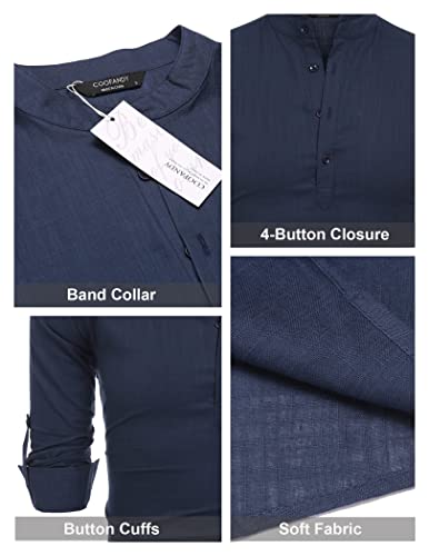 image for COOFANDY Men's Cotton Linen Henley T-Shirts Long Sleeve Hippie Casual 