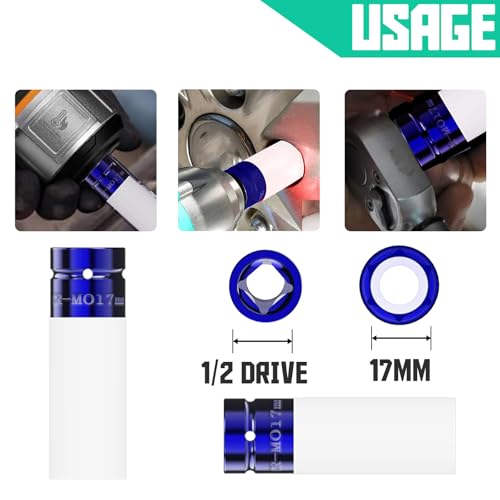 DSBYKJ 17mm 1/2" Drive Socket Impact Protector, Damage-Free Ear Nut Thin-Wall Deep Socket — view 2