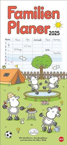 sheepworld Familienplaner 2025: Familienkalender mit 5 Spalten. Liebevoll illustrierter Familien-Wandkalender mit Schulferien und Stundenplänen. (Familienplaner Heye)