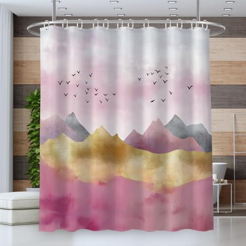 Rideau de douche 180x200 design montagnes roses chic et durable - 3