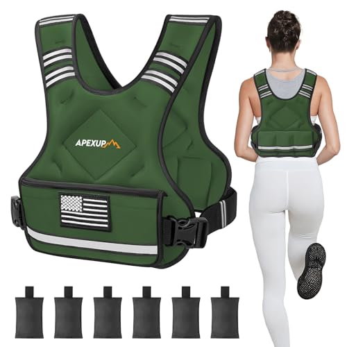 Image of APEXUP Adjustable Weighted Vest, 4-10lb /12-18lb /20-32lb Vest with 6 Ironsand Weights and Large Pocket, Weight Vest for Men Women Strength Training, Running, Walking