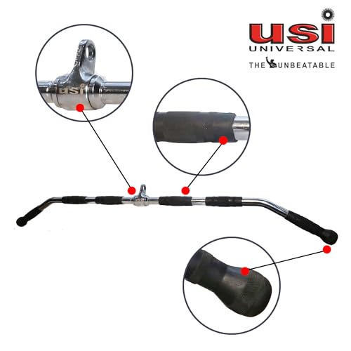 Image of USI Universal Cable Machine Attachment LAT Pulldown Attachments Home Gym Triceps Pull Down Attachment Cable Machine Equipments for Home Gym (Silver- LAT Bar Big)