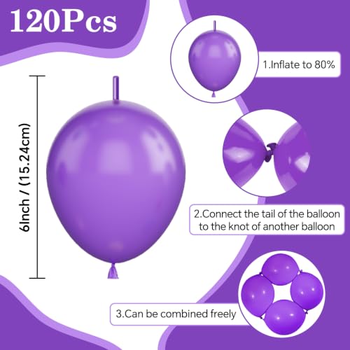 Image of Purple Link Balloons,120Pcs 6Inch Purple Latex Linking Balloons for Birthday Baby Shower Wedding Anniversary Graduation Party Decorations