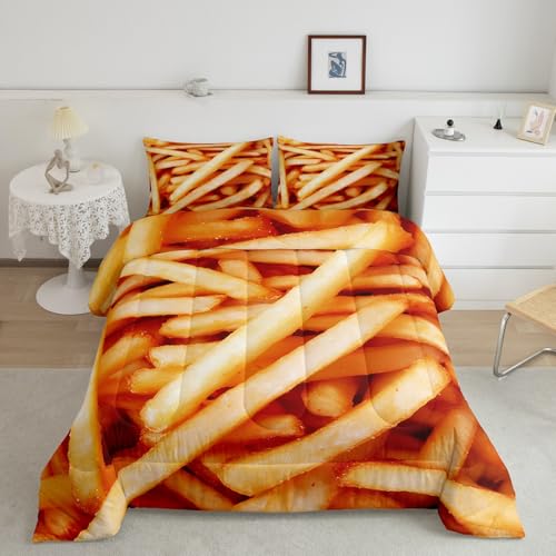 French Fries Comforter Set Chips Bedding Set for Kids Yellow French Fries Print Comforter French Fries Food Duvet Set Quilt 2Pcs Twin Size Boys