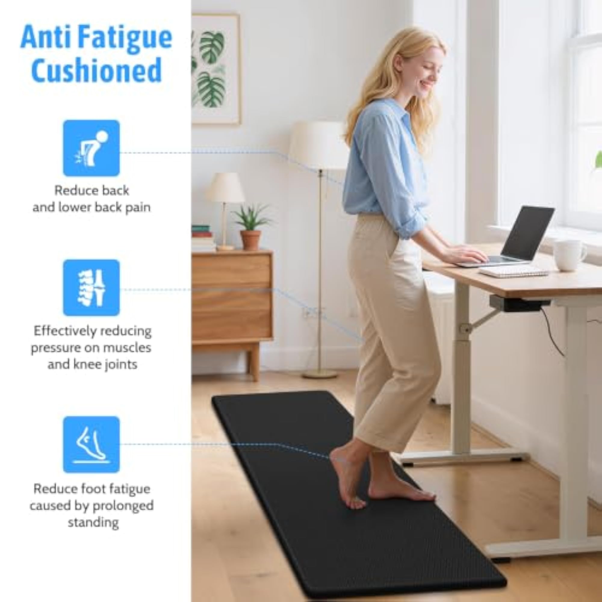 Anti Fatigue Kitchen Mat Set of 2, Black