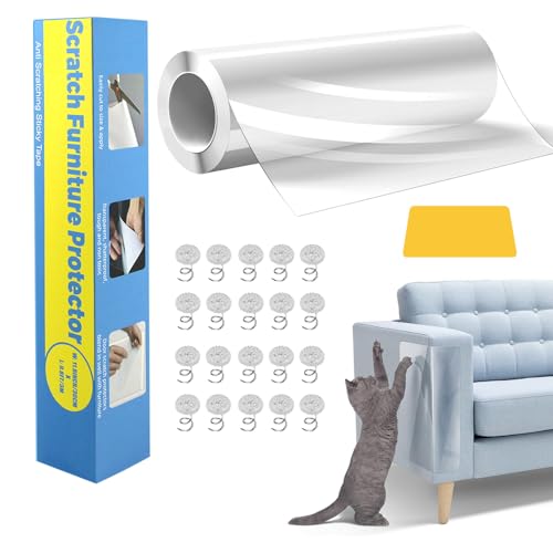 Lovcoyo Protection Canape Chat Anti Griffe 40CM x 500CM, Anti Griffe Sticker Transparent Autocollant de Protection, Protege canape Griffe Chat pour Meubles Porte MurTapis Comptoirs