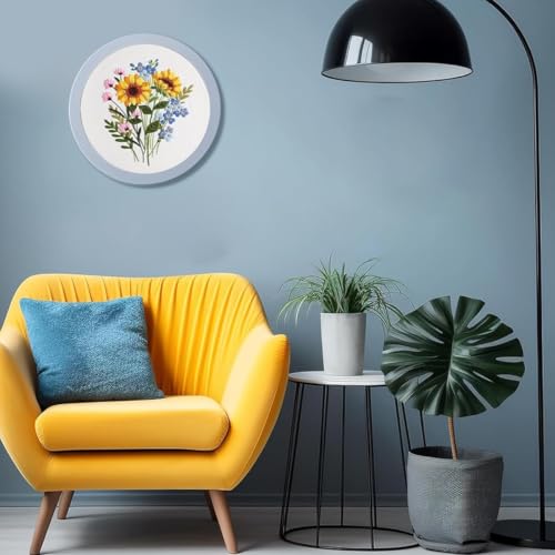 Image of HASTHIP Embroidery Kit for Beginners, Flower Canvas, 20cm Hoop Set | Guided Stitching Practice, Floral Canvas Design, Colour Yarns, Needles and Tutorial, Creative Home Craft Activity