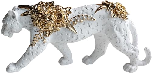 Estatua de León Blanco Dorado en Resina para Decoración Hogar