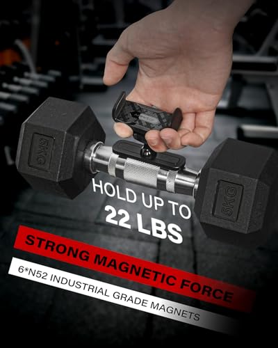 Image of APPS2Car Magnetic Phone Holder for Gym, Alloy Base and Joint for Strong Hold, 360 Adjustable, Compatible with 4.7-6.5 Inch iPhone & Android Phones, Gym Accessories Gift for Men Women