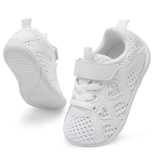 Jiasuqi 24Q1A1011-MWHITE-130 Baby Shoes 7C Toddler Girl Shoes Baby Girls Sneakers Walking Shoes White Size 4-5 cover