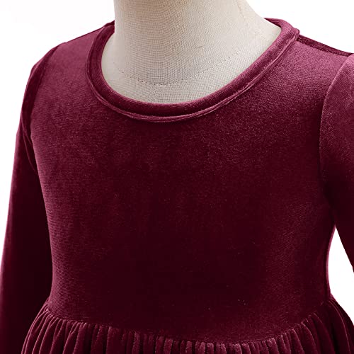 Imekis Christmas Dress For Toddler Girls Velvet Dress Baby Winter Pageant Party Gowns Kids Princess Long Sleeve Wedding Evening Gown Xmas Holiday Thanksgiving Birthday Fall Outfit Burgundy 5-6X #TOP3